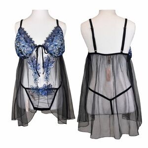 Victoria’s Secret Ziggy Glam Flyaway Babydoll Embroidered Set Blue XXL NEW